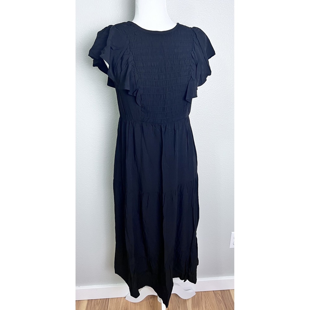 Old Navy Black Ruffle Dress Black Summer Sun Midi Sz Small NWT